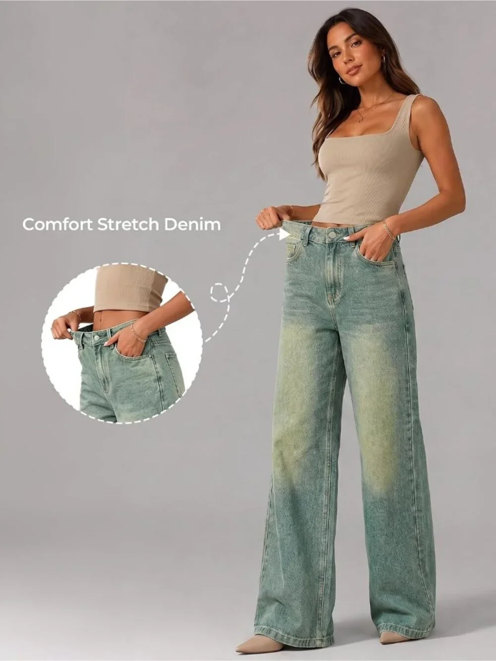 Women's Retro Blue Denim Y2k Straight Leg Button Zipper High Waisted Baggy Jeans